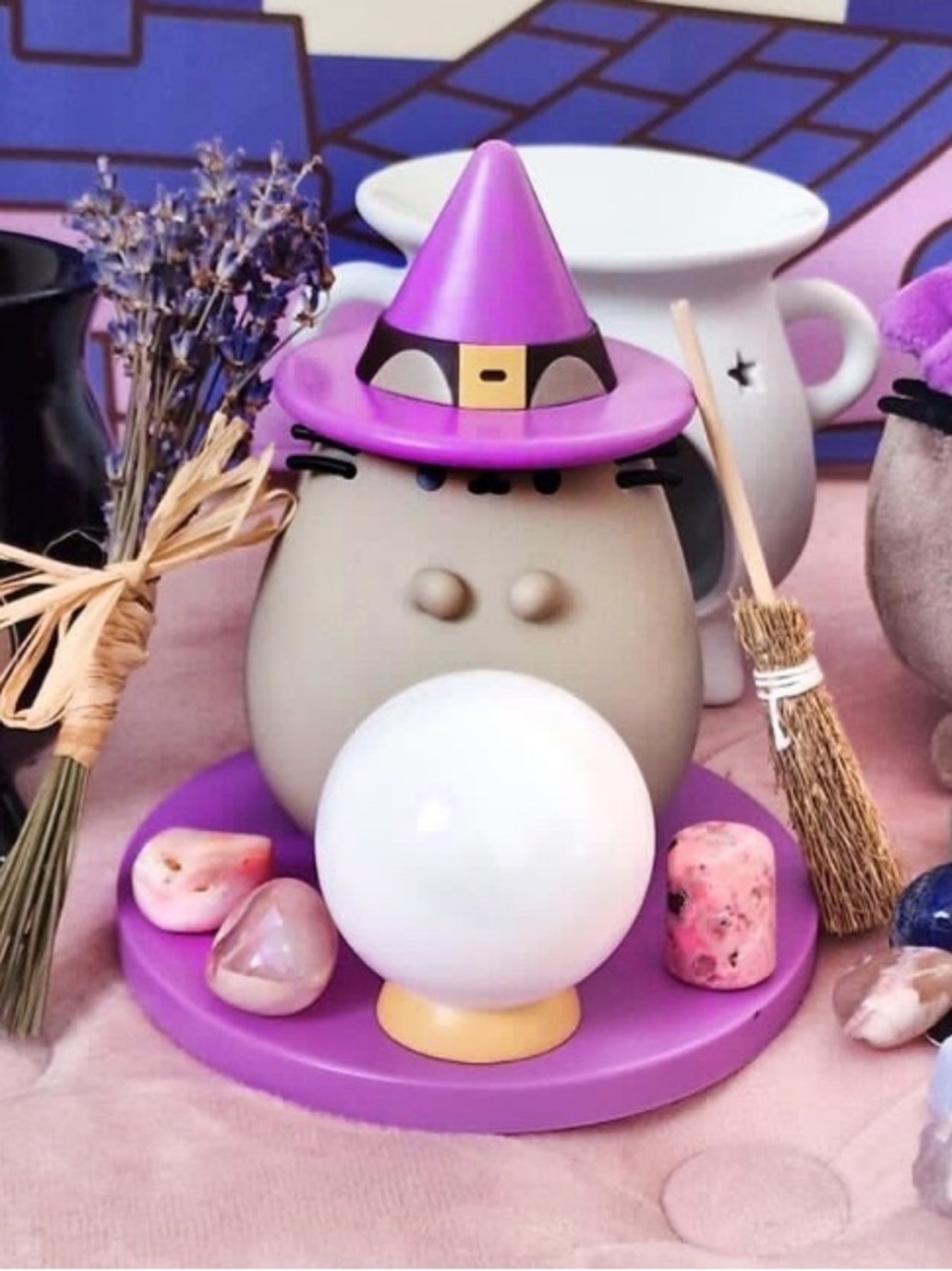 Pusheen Purple Witch Cat Figurine with White Crystal Ball